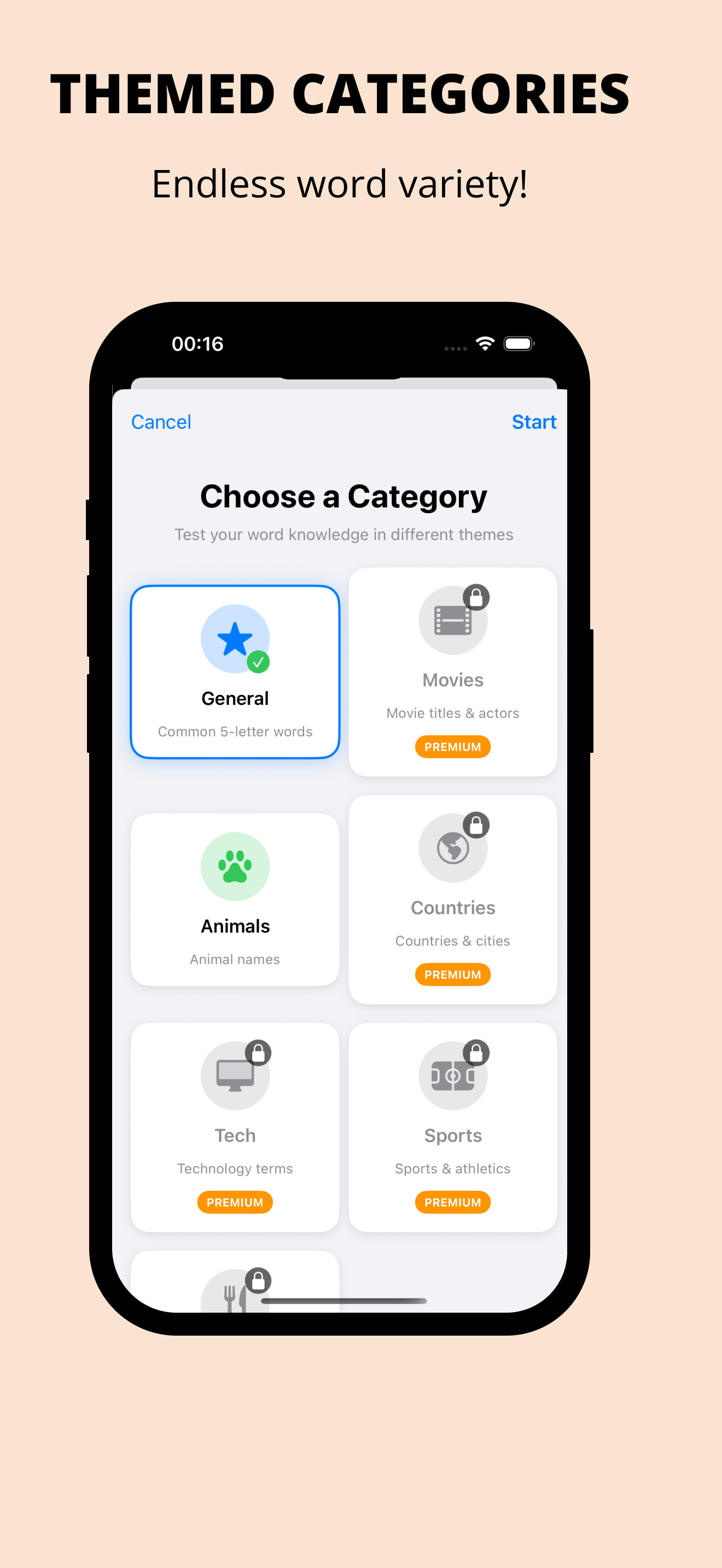 Word Categories Selection